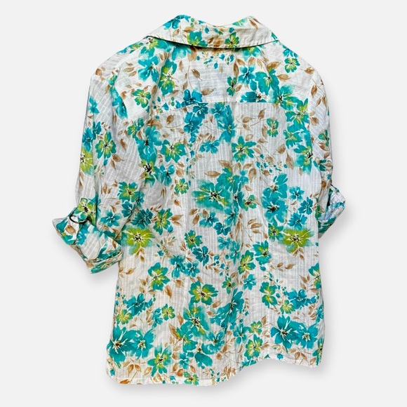 Karen Scott Light-Weight 3/4 Adjustable Sleeve Button Down Blouse Floral Print - Picture 2 of 13